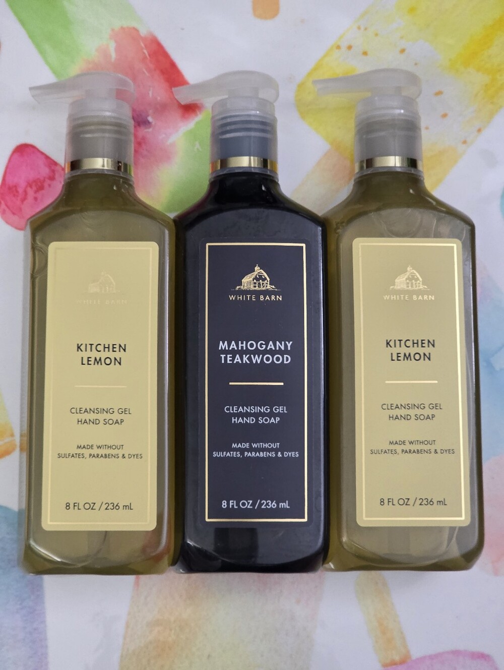 Bath & Body Works White Barn Kitchen Lemon & Mahogany Teakwood Hand Soap 3pc Set
